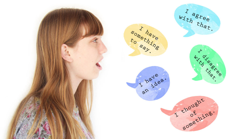 a person is looking at speech bubbles on a white background