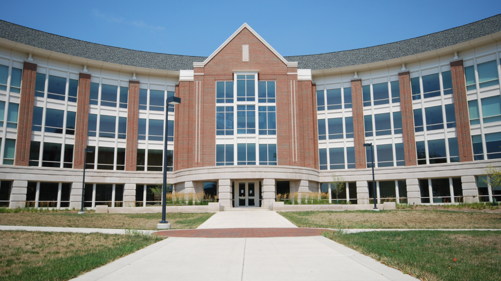 a large brick building with lots of windows