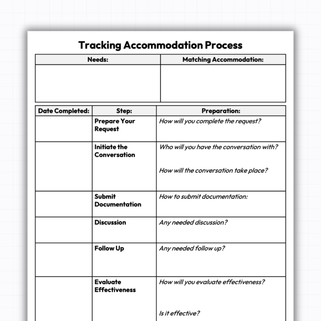 Tracking Accommodations Process Tracking Form